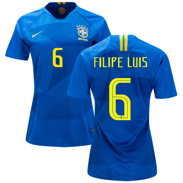 Women's Brazil #6 Filipe Luis Away Soccer Country Jersey